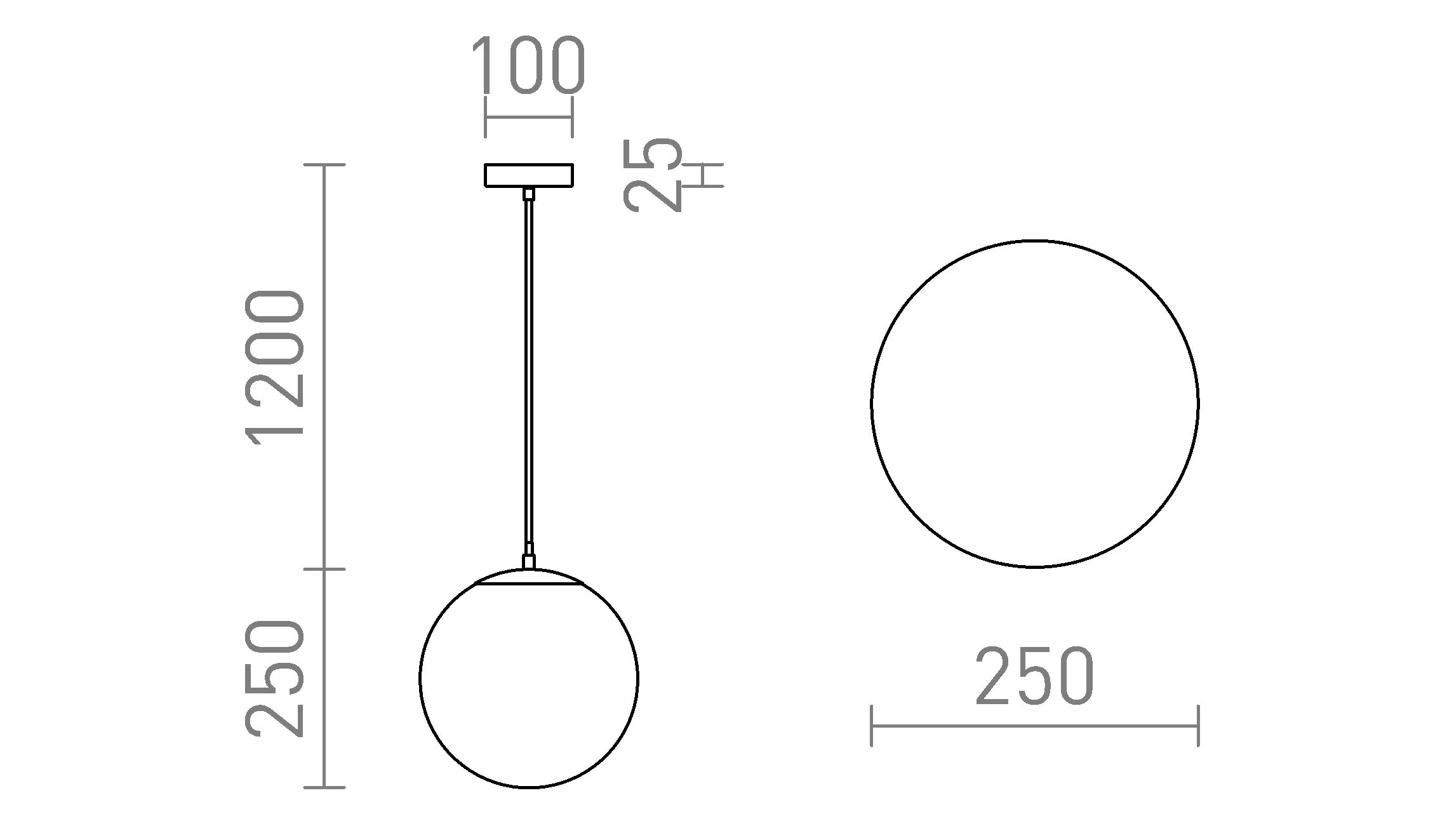 LUNA 25 riippuvalaisin lamppu - Product sketch