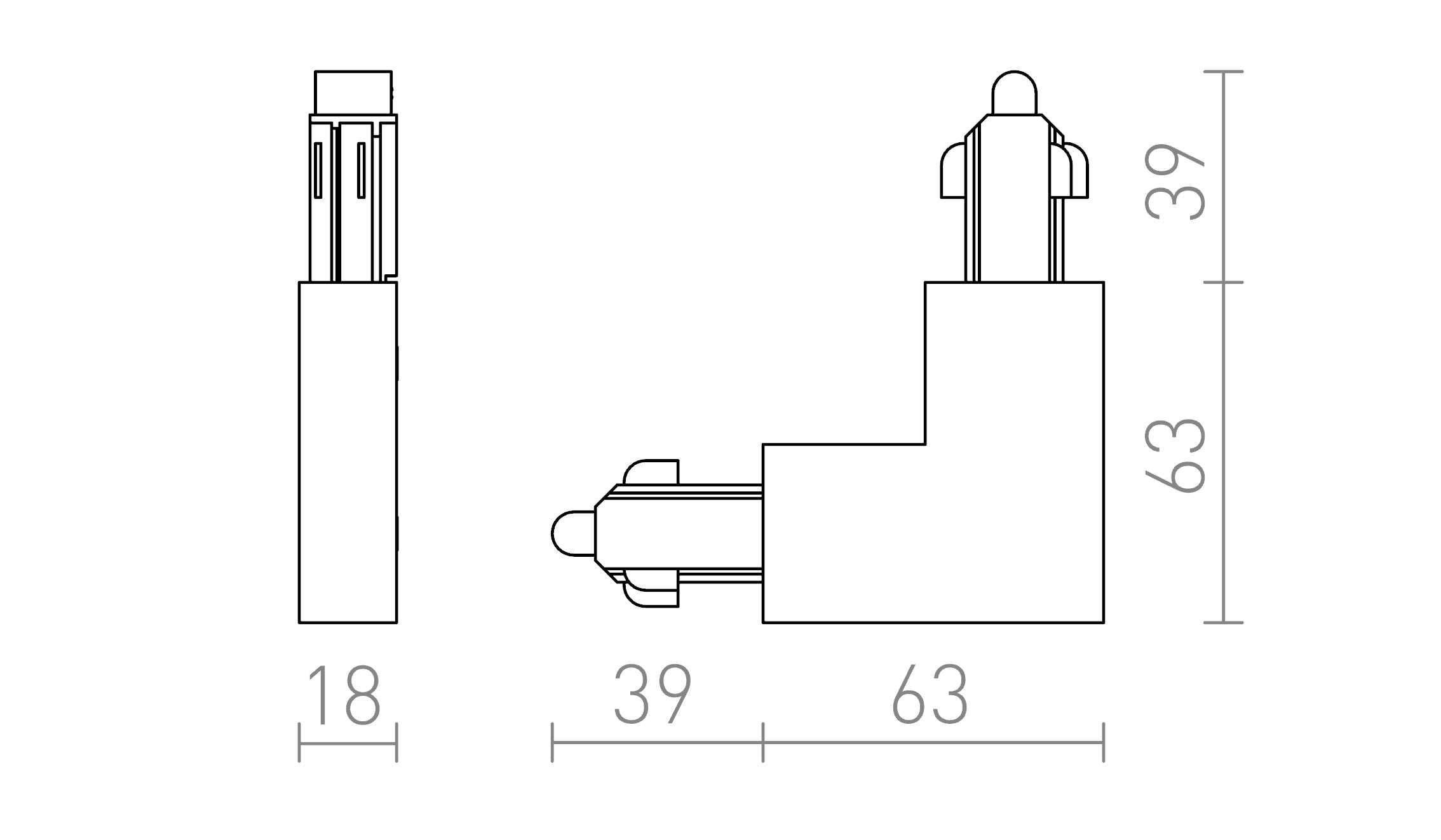CONEXIÓN L PARA CARRIL MONOFÁSICO EXTERNO - Product sketch