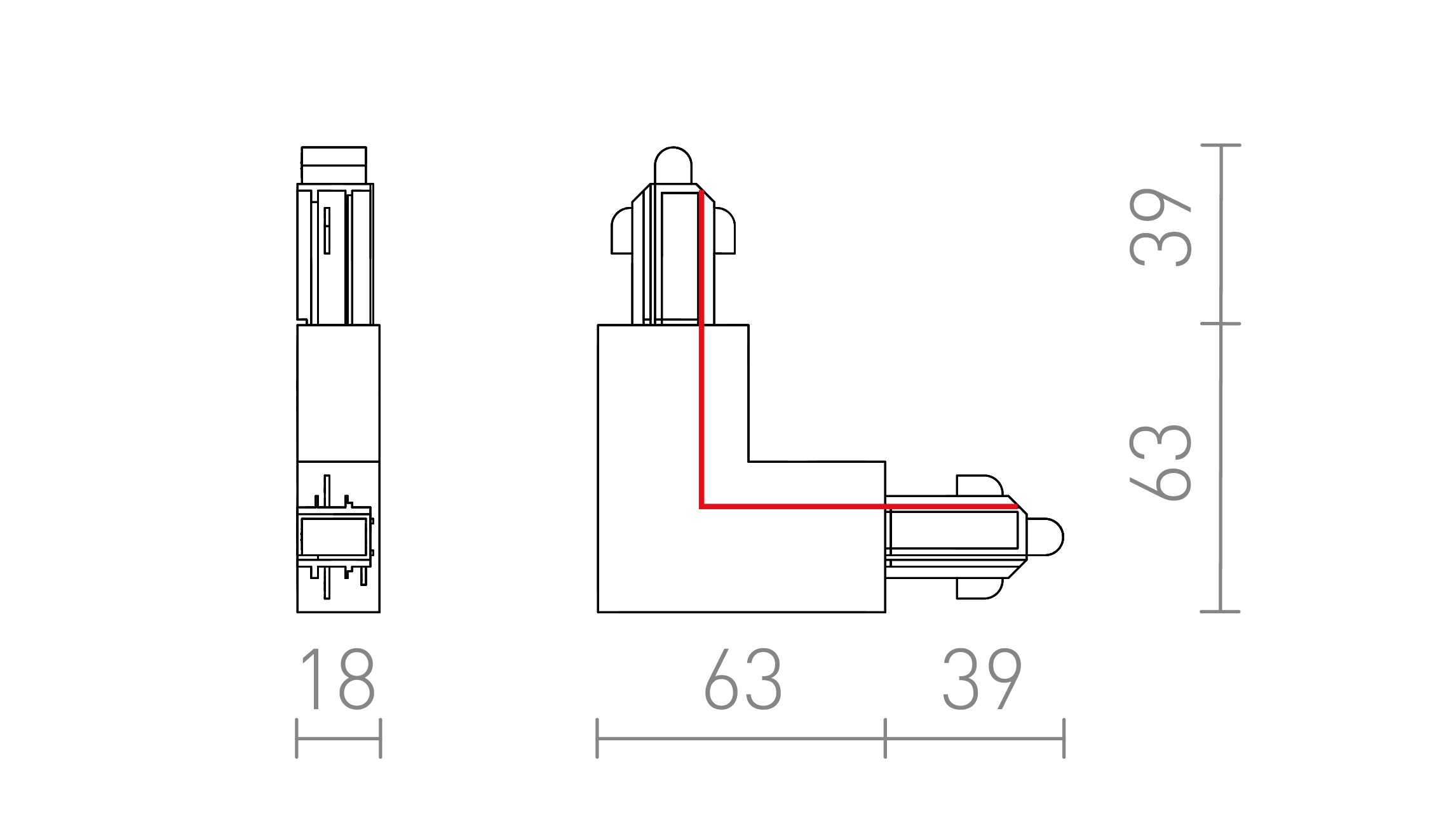 CONEXIÓN L PARA CARRIL MONOFÁSICO EXTERNO - Product sketch