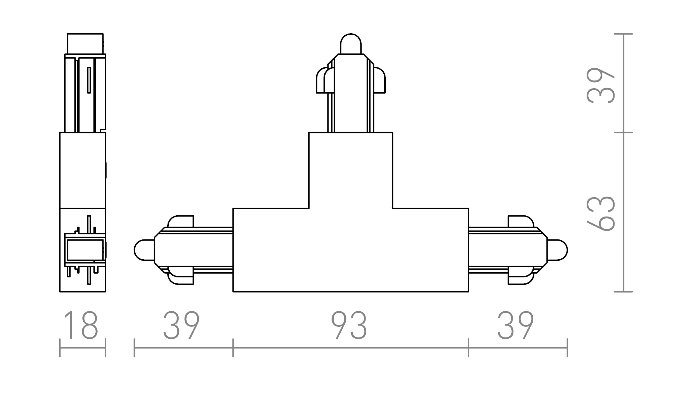CONEXIÓN T PARA CARRIL MONOFÁSICO IZQUIERDA - Product sketch