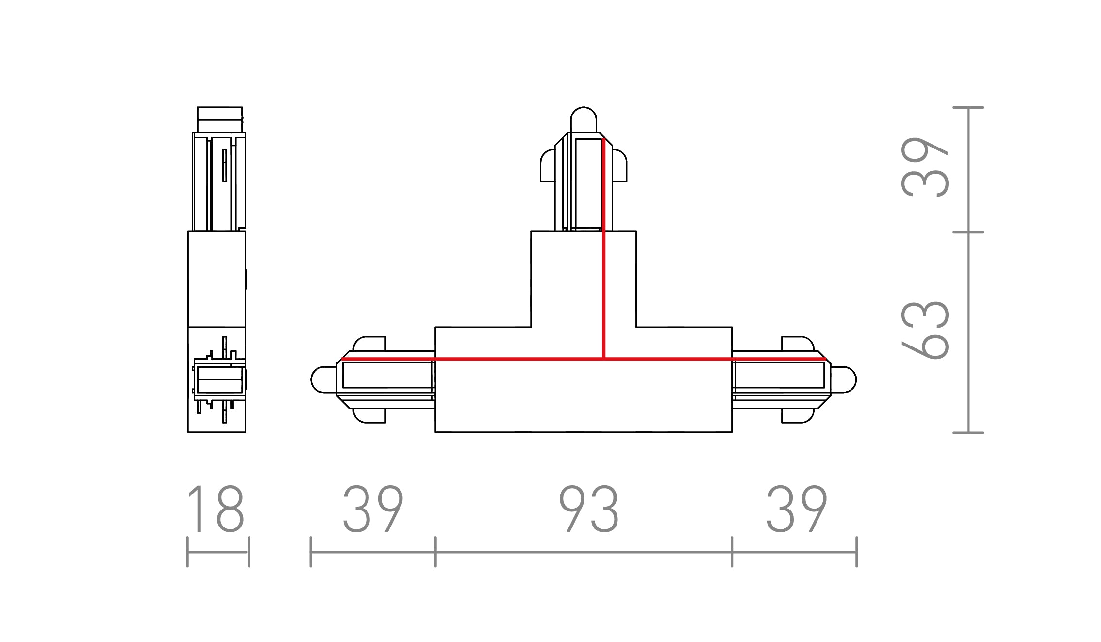 CONEXIÓN T PARA CARRIL MONOFÁSICO IZQUIERDA - Product sketch