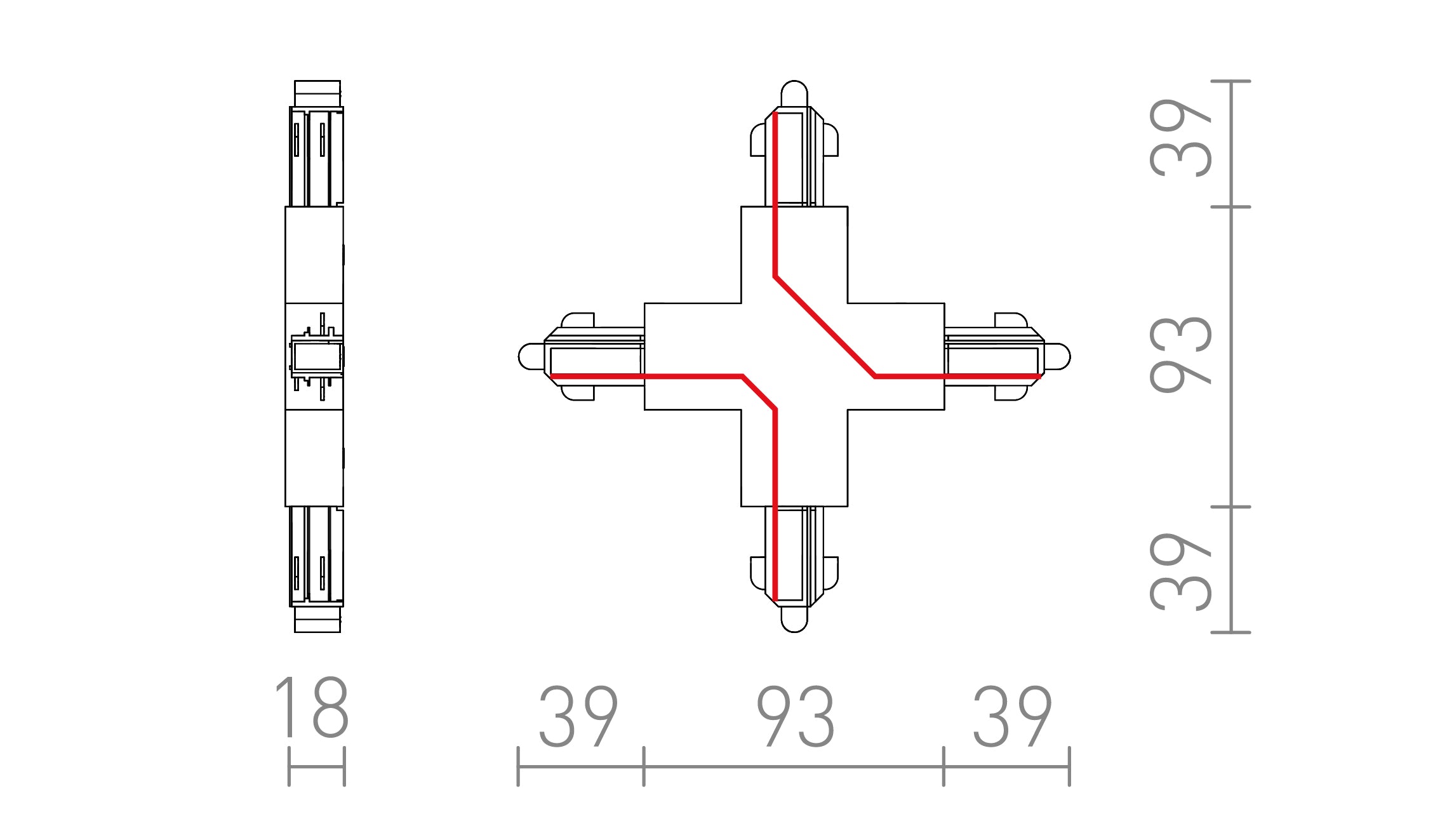 CONEXIÓN X PARA CARRIL MONOFÁSICO - Product sketch