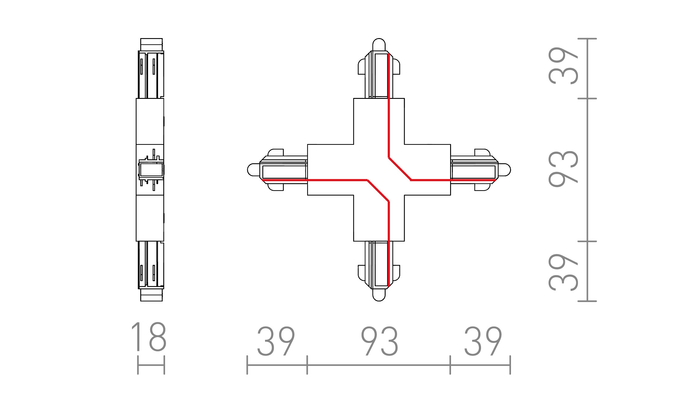 CONEXIÓN X PARA CARRIL MONOFÁSICO - Product sketch