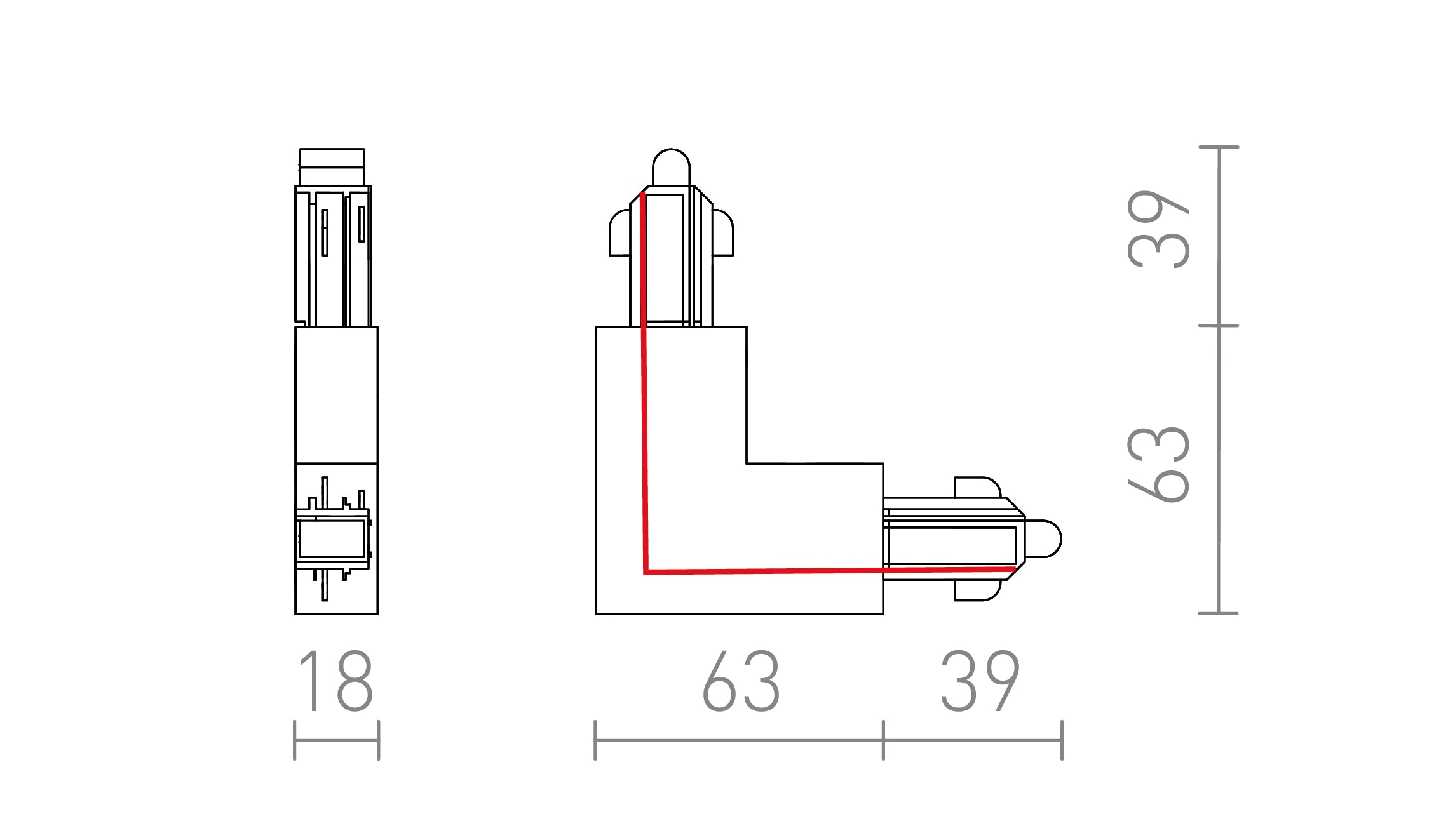 L CONEXIÓN INTERNA PARA CARRIL MONOFÁSICO - Product sketch