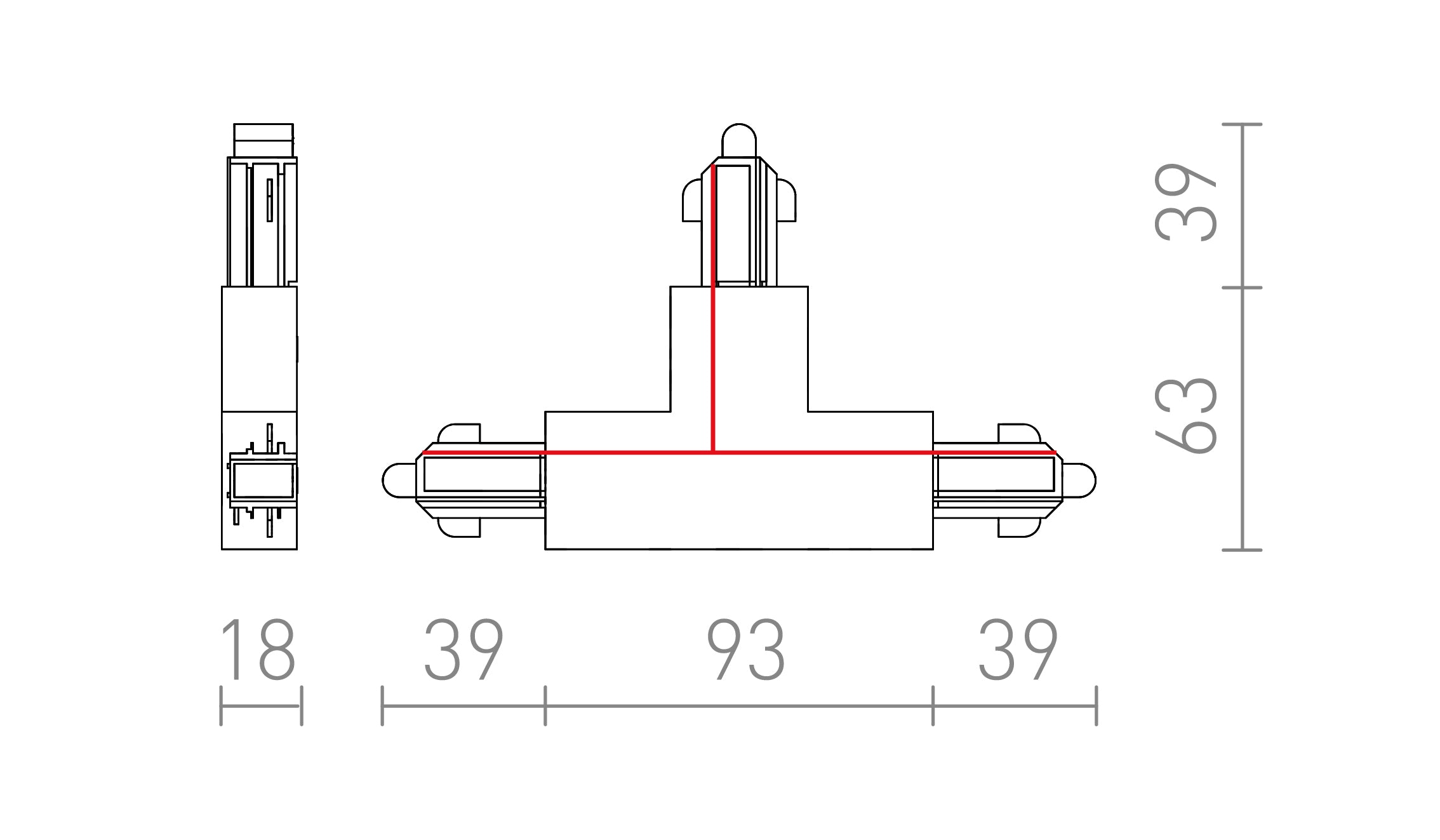 T CONEXIÓN PARA CARRIL MONOFÁSICO DERECHA - Product sketch