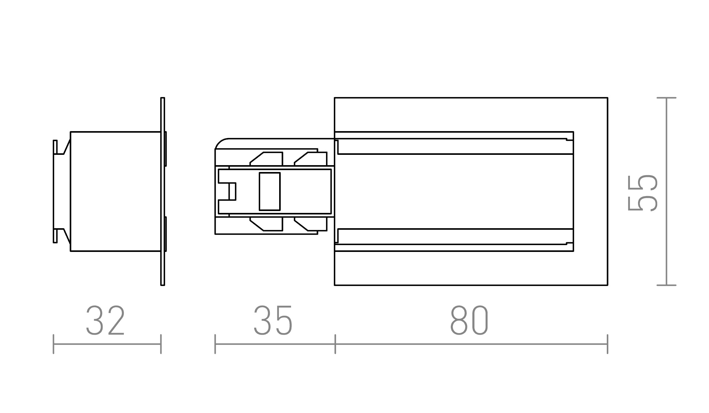 EUTRAC FUENTE DE ALIMENTACIÓN IZQUIERDA PARA CARRIL EMPOTRABLE  - Product sketch