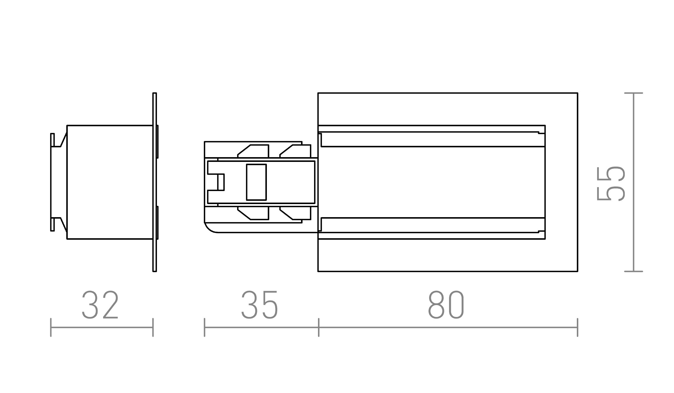 EUTRAC FUENTE DE ALIMENTACIÓN DERECHA PARA CARRIL EMPOTRABLE - Product sketch