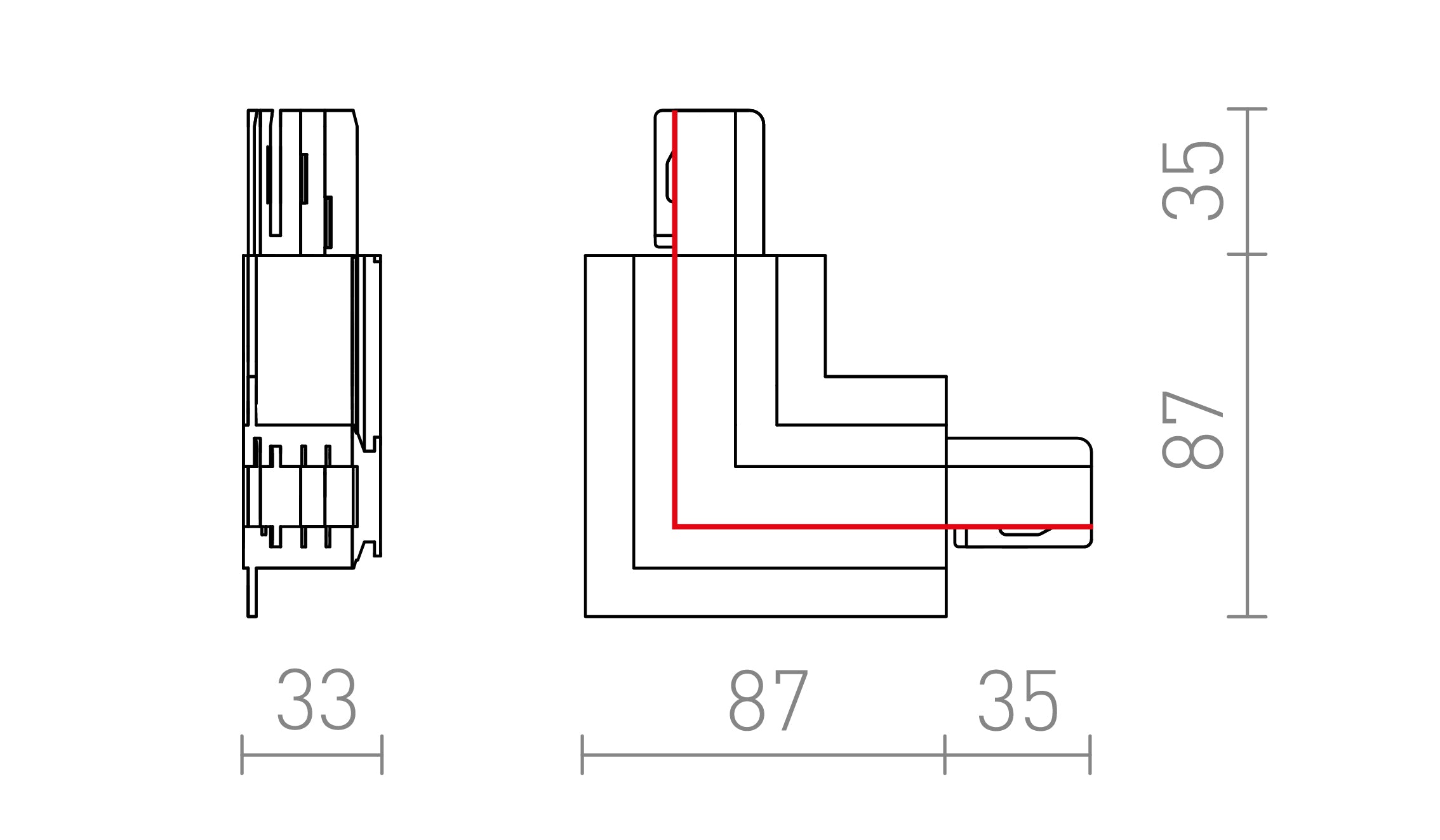 EUTRAC L CONEXIÓN EXTERNA PARA CARRIL EMPOTRABLE - Product sketch