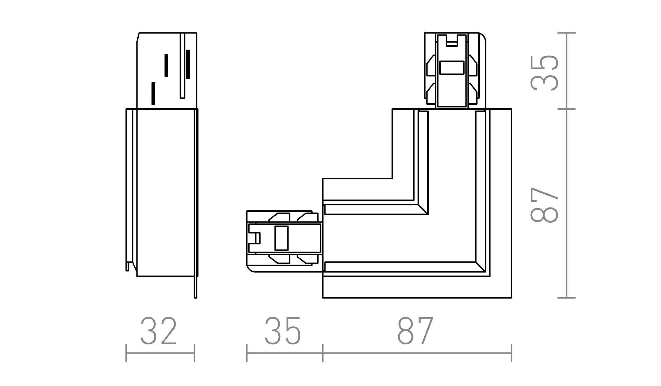 EUTRAC L CONEXIÓN INTERNA PARA CARRIL EMPOTRABLE - Product sketch