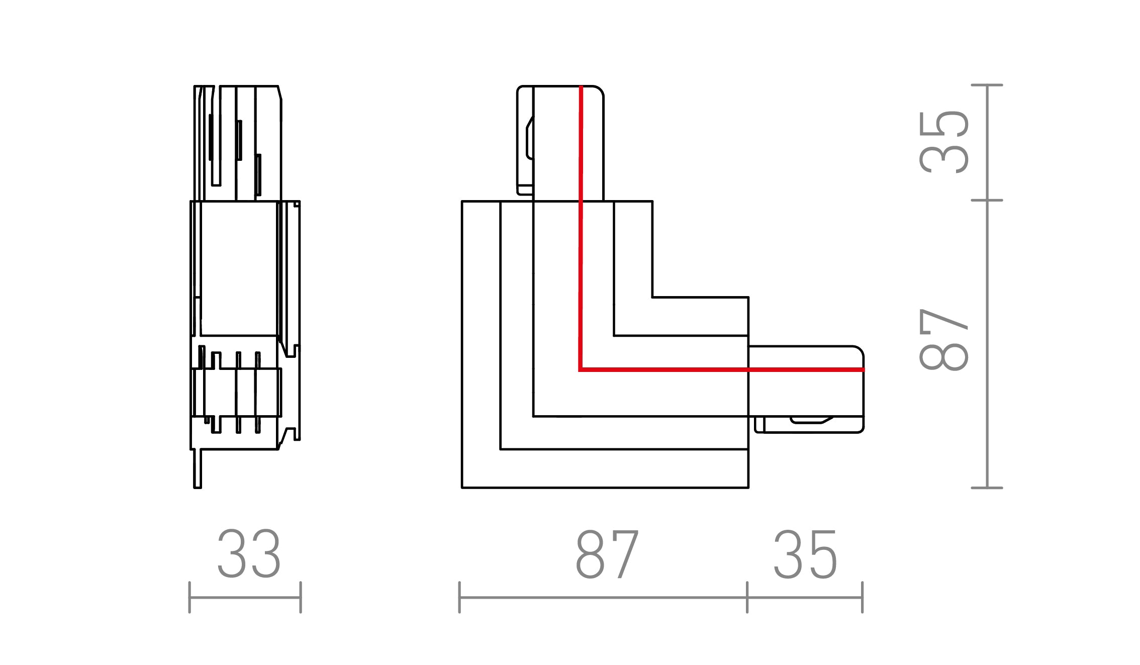 EUTRAC L CONEXIÓN INTERNA PARA CARRIL EMPOTRABLE - Product sketch