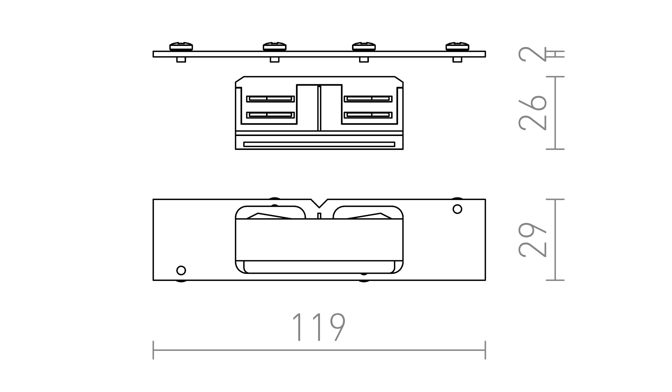 EUTRAC CONEXIÓN CONDUCTORA PARA CARRIL EMPOTRABLE - Product sketch