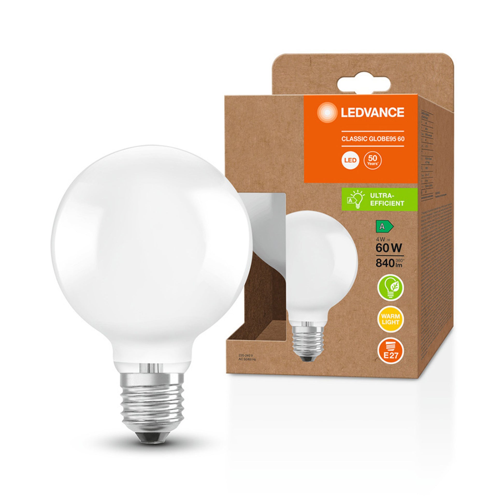 RENDL light source OSRAM ULTRA ECONOMY 210lm/W Globe 95   matte 230V E27 LED EQ60  3000K G13952 2