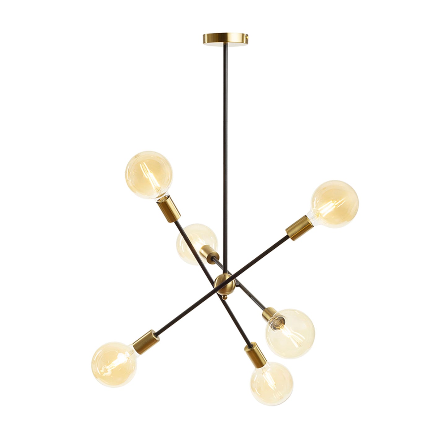 RENDL pendant lamp ARTEMIA 6 on a pole black brushed brass 230V LED E27 6x15W R14398 12