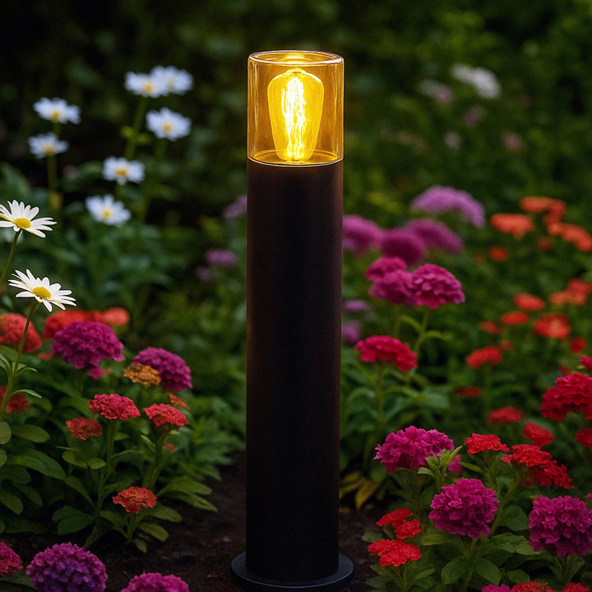 RENDL outdoor lamp QUINN 60 floor black amber-colored glass 230V LED E27 11W IP54 R14497 3